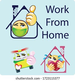 Illustration of Home with thumb emoji, car and Big Huge Heart with Tears Gradient Style. Stock Vector Icon. Light Background.