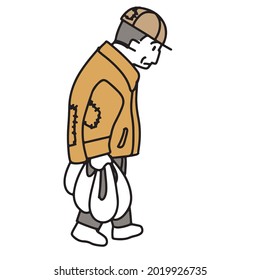 
Illustration of a homeless man