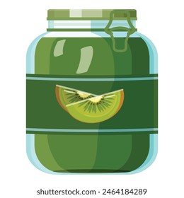 Illustration of a homemade kiwi jam jar with airtight seal and label, vector graphic design for nutritious and sustainable gourmet preserve