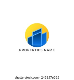 ILLUSTRATION HOME.MODERN HOUSE. RESENTIAL BUILDING SIMPLE MINIMALIST LOGO ICON GRADIENT ORANGE BLUE COLOR DESIGN VECTOR. GOOD FOR REAL ESTATE, PROPERTY INSDUSTRY