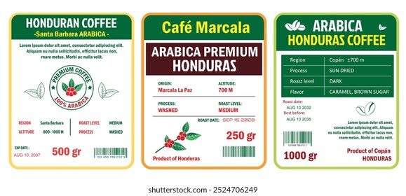 Illustration of Honduran Coffee Labels template simple flat style in RGB mode color.