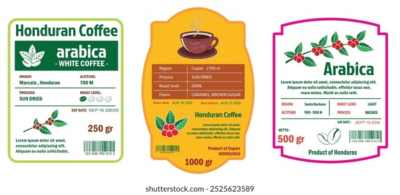 Illustration of Honduran Coffee Labels template simple flat style in RGB mode color.