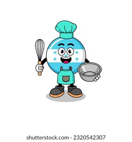 Illustration of honduras flag as a bakery chef , character design