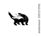 Illustration of a honey badger with a snake in its mouth. Vector