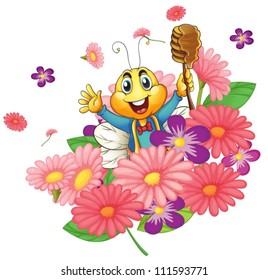 illustration of a honey bee in the flowers