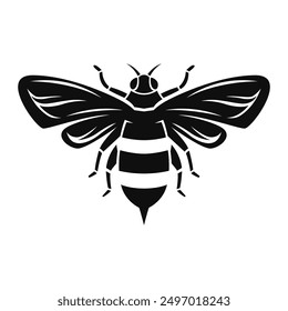 Illustration of honey bee in monochrome style. Design element for logo, sign, emblem. Vector illustration 