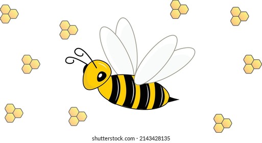 Illustration of honey bee with white background