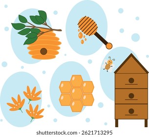 Illustration of Honey and Beekeeping Elements