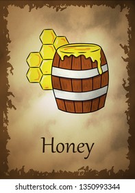 illustration of honey in cartoon style on retro background. Perfect for Board game design