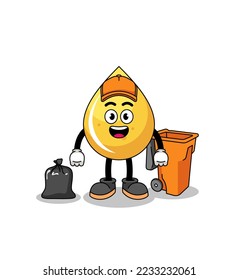 Illustration of honey drop cartoon as a garbage collector , character design