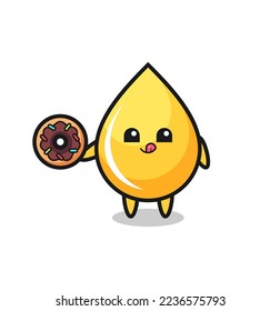 illustration of an honey drop character eating a doughnut , cute style design for t shirt, sticker, logo element