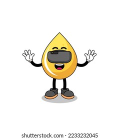 Illustration of honey drop with a vr headset , character design