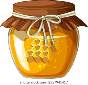 Illustration of a honey jar with honeycomb inside