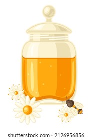 Illustration of honey jar. Image for food and agricultural industry.