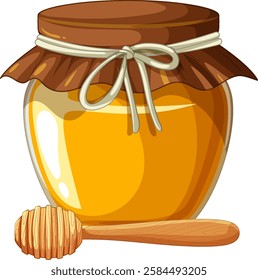 Illustration of a honey jar and wooden dipper