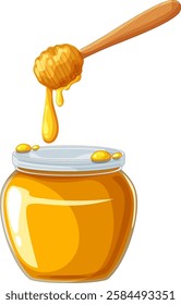 Illustration of honey jar and wooden dipper