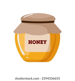 Illustration of a honey jar with a wooden lid and a clean, glossy surface. Perfect for design themes related to food, nature, or agriculture.