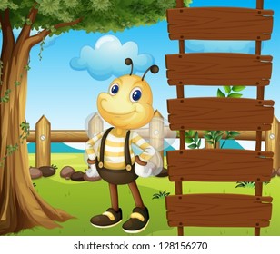 Illustration of a honeybee beside a blank template