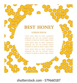 Illustration with honeycombs and text, hand drawn illustration. Colorful backdrop. Best honey, poster design. Decorative background, good for printing