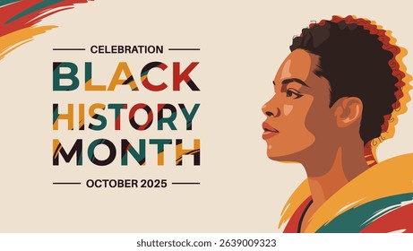Illustration honoring Black History Month, showcasing a vibrant profile of a woman against a decorative background.
