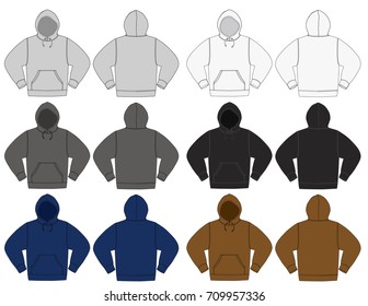 Illustration of hoodie hooded sweatshirt color variations