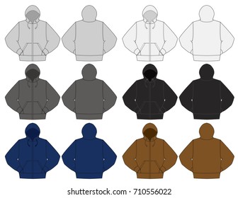 Illustration of hoodie (hooded sweatshirt) / color variations