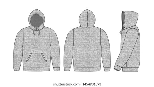 
Illustration Of Hoodie (hooded Sweatshirt) / Heather Gray (front,back,side)