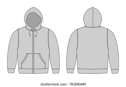 Illustration of hoodie (hooded sweatshirt) , zip up parka / gray
