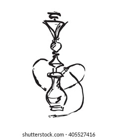 Illustration hookah for the logo, menu, decorations. Drawing in black ink.