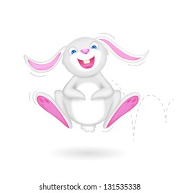 illustration of hopping Easter bunny on white background