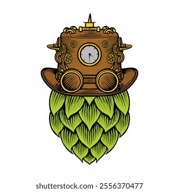 illustration of hops wearing a steampunk style hat