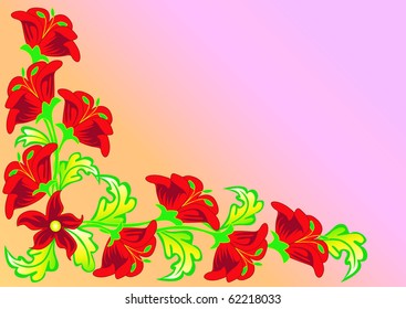 illustration horizontal background with red flower and sheet