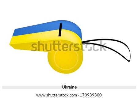 An Illustration of A Horizontal Bicolor of Blue and Yellow Stripe of Ukraine Flag on A Whistle, The Sport Concept and Political Symbol. 