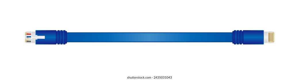 It is an illustration of a horizontal conversion cable _flat Lan Cable_blue.