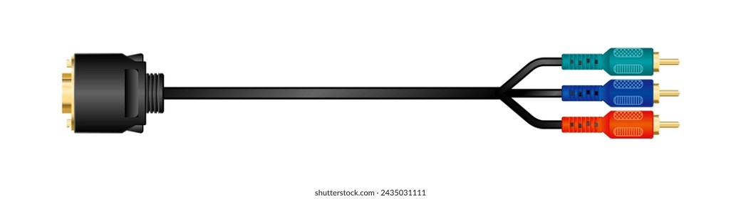 Illustration of Horizontal Conversion Cable_D-Terminal Video Cable_Male_RCA Plug With Component Video Terminal 3_Red,Blue,Green