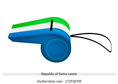 An Illustration of A Horizontal Triband of Light Green, White and Light Blue of The Republic of Sierra Leone Flag on A Whistle, The Sport Concept and Political Symbol. 