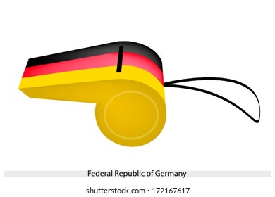 An Illustration of A Horizontal Tricolor of  Black, Red and Gold Bands of The Federal Republic of Germany Flag on A Whistle, The Sport Concept and Political Symbol. 