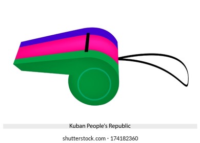 An Illustration of A Horizontal Tricolor of Blue, Purple and Green Bands of The Kuban Peoples Republic Flag on A Whistle, The Sport Concept and Political Symbol. 