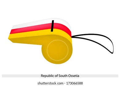 An Illustration of A Horizontal Tricolor of White, Red and Yellow Bands of The Republic of South Ossetia Flag on A Whistle, The Sport Concept and Political Symbol. 