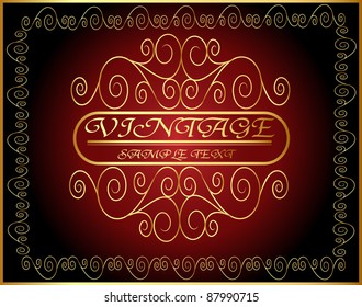 illustration horizontal vintage label with spiral gold(en) pattern