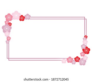 Ilustración de un marco cuadrado horizontalmente largo de flores de ciruela.