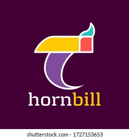 Illustration of hornbill logo with letter t design concept