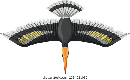 Illustration of a hornbill soaring gracefully in the sky