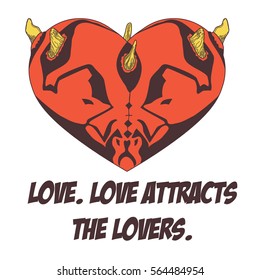 Illustration of horned entity as a valentine heart with funny quote under.