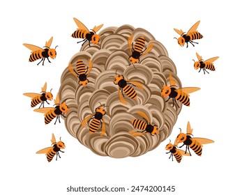 Illustration of a hornet's nest full of bees