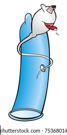 Ilustración de esperma caliente que atraviesa el condón