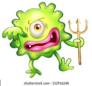 Illustration of a horrified looking green monster on a white background