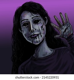 Illustration of the horror ghost face woman.