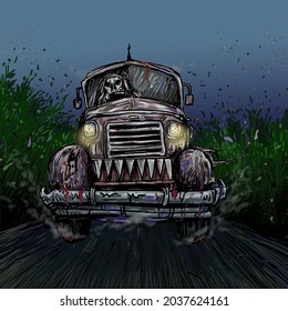 Illustration of horror lorry truck driver