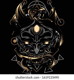 
illustration of a horrordemon using a sacred geometry background